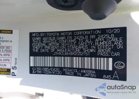 2021 Lexus Ux 200 from USA, damaged, VIN JTHX3JBH4M2032151